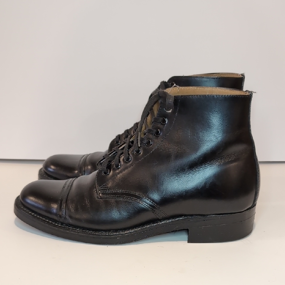 Vintage Bilrite Black Leather Cap-Toe Lace-Up Military Combat Boots - Picture 3 of 13